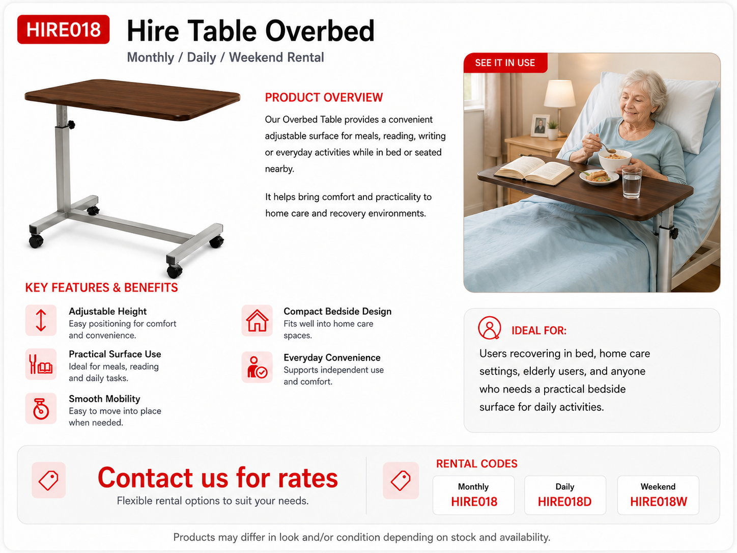 Hire Medical Overbed table