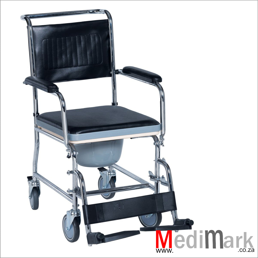 COMMODE WITH FOOTRESTS AND WHEELS