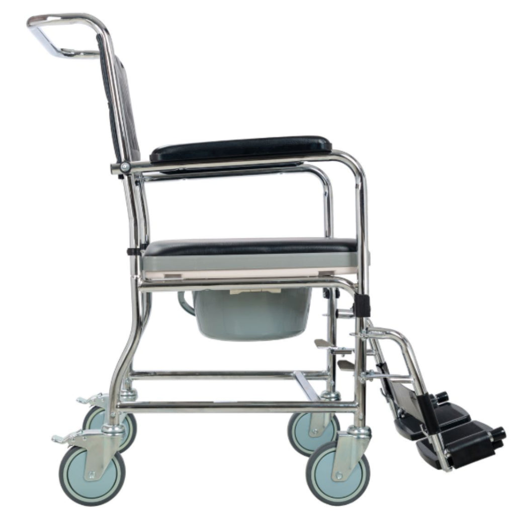 COMMODE WITH FOOTRESTS AND WHEELS