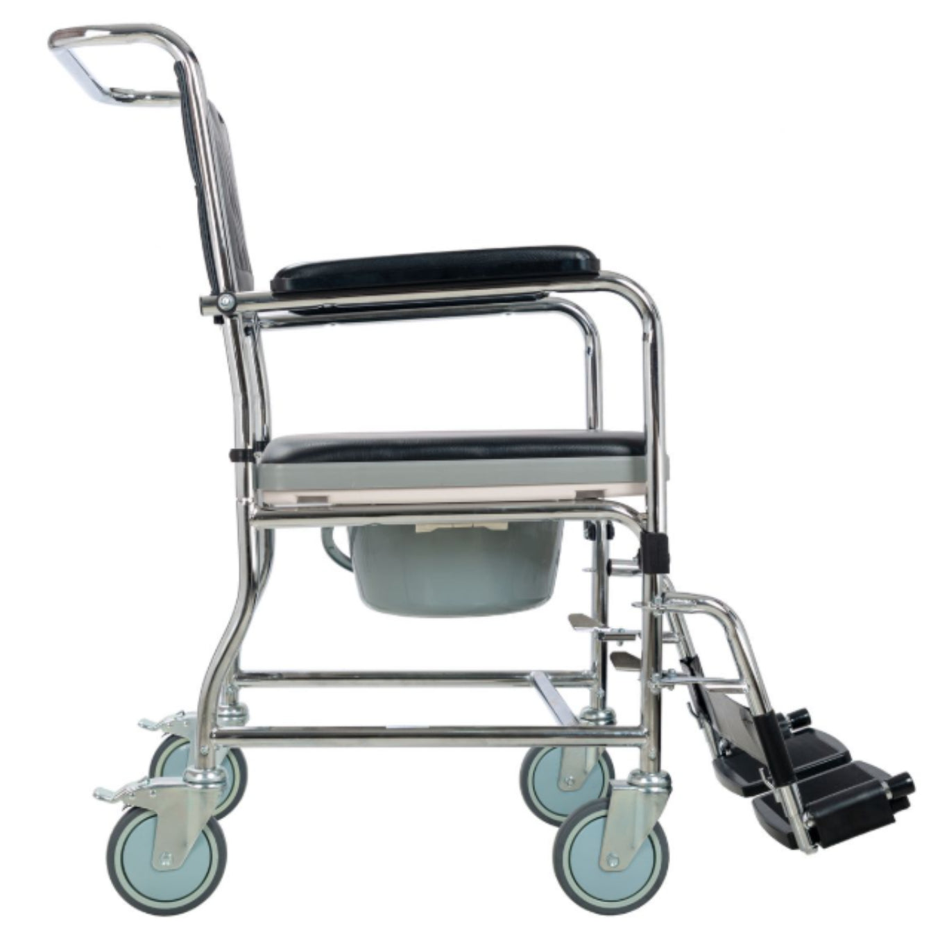 COMMODE WITH FOOTRESTS AND WHEELS