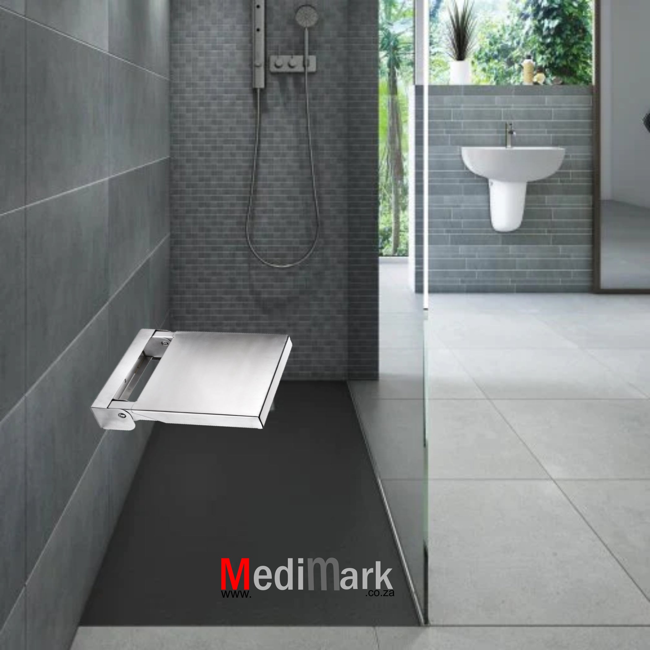 SHOWER SEAT PLAIN STAINLESS STEEL FOLD UP