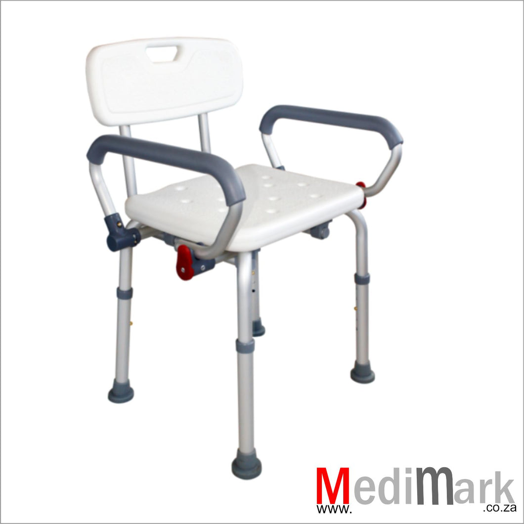 Shower chair with drop down arms
